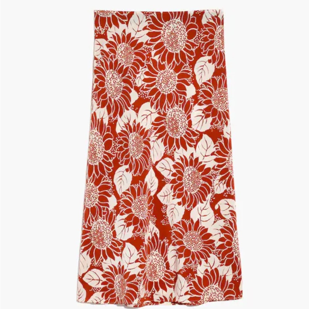 Madewell Orange and Ivory Flower sunflower Silk Skirt size 4